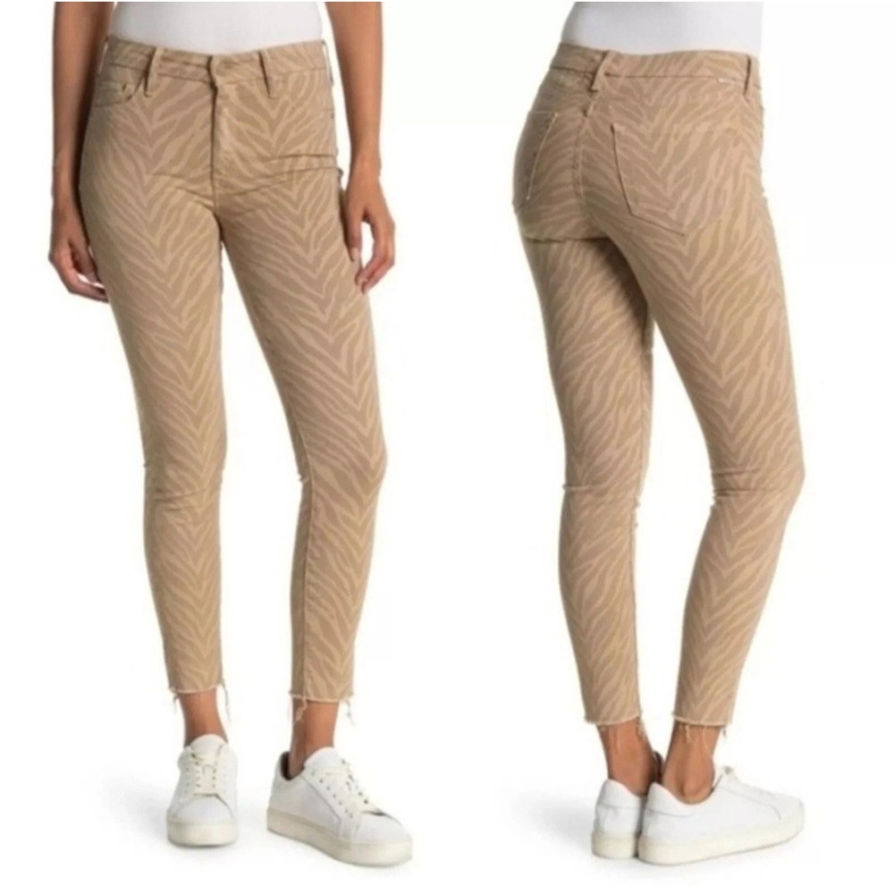 Mother The Looker Ankle Fray In Sweet Stripes Jeans Womens 25 Tan Edgy Boho Chic